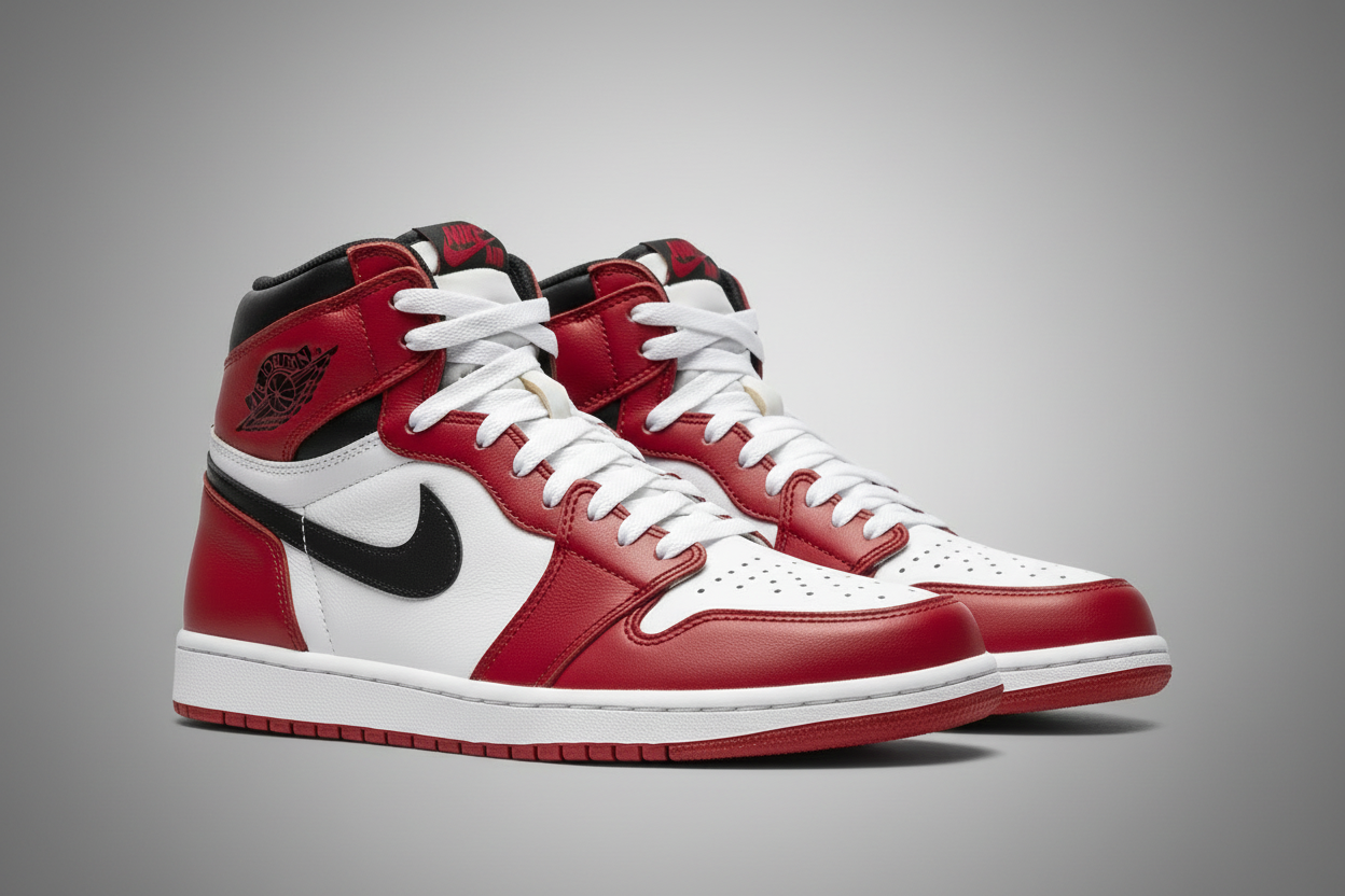 red, white and black Nike air Jordan 1s
